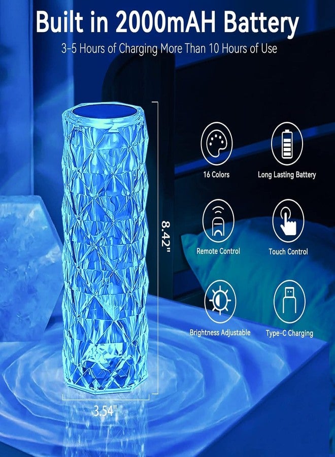 Desidiya Crystal Lamp,16 Color Changing Rose Diamond Table Lamp, USB Rechargeable Led Strip Lighting Touch Bedside Night Light with Remote Control - Image 3